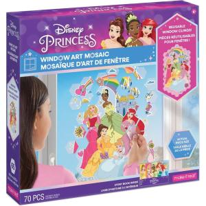 Make It Real Disney: Window Art Mosaic – Disney Princess – 70 pcs, Reusable Puzzle Window Clings, Creates a 9.5 x 16.5 Image, Kids Ages 6+(Disney Princess)