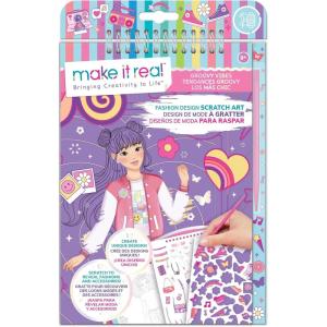 Make It Real: Fashion Design Scratch Art: Groovy Vibes – Scratch to Reveal Fashions & Accessories, Coloring Pages & Sticker Sheet, Girls & Kids Age 8+