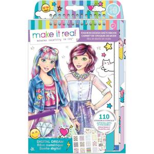 Make It Real Fashion Design Sketchbook for Girls – Digital Dream Kit with 110 Stickers, Stencils, Design Guide – Emoji & Food Inspired Fashion, Creative Gift Kids Ages 6+, Develops Real-World Skills