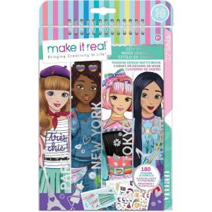 Make It Real Fashion Design Sketchbook for Girls – Pastel Pop Kit with 105 Stickers, Stencils, Design Guide – Pastel & Rainbow-Themed Fashion, Creative Gift Kids Ages 6+, Develops Real-World Skills(City Style)