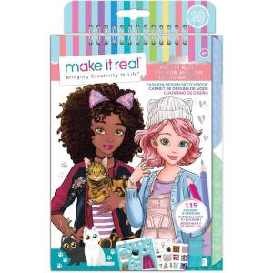 Make It Real Fashion Design Sketchbook for Girls – Pastel Pop Kit with 105 Stickers, Stencils, Design Guide – Pastel & Rainbow-Themed Fashion, Creative Gift Kids Ages 6+, Develops Real-World Skills(Pretty Kitty)