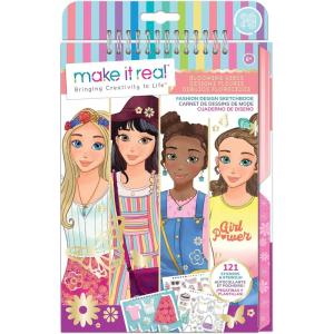 Make It Real Fashion Design Sketchbook for Girls – Pastel Pop Kit with 105 Stickers, Stencils, Design Guide – Pastel & Rainbow-Themed Fashion, Creative Gift Kids Ages 6+, Develops Real-World Skills(Blooming Vibes)
