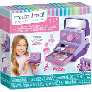 Make It Real: Instant Glam Cosmetic Case – 23pcs, Camera Shaped Makeup Case, Eyes-Lips-Face-Nails, Stickers To Decorate, Girls & Kids Ages 8+