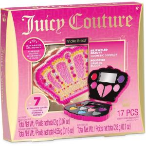 Make It Real: Juicy Couture Bejeweled Beauty Cosmetic Compact – Glam for Eyes, Lips & Face, Crown Shaped Makeup Case, Girls & Kids Ages 6+