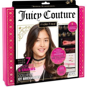 Make It Real Juicy Couture: Chokers & Charms Kit – Create 7 Unique Necklaces, 102 Pieces, 7 Trendy Chokers, 6 Juicy Charms, Tweens & Girls, Elastic Fitted Necklaces, DIY Bead Jewelry Kit, Ages 8+