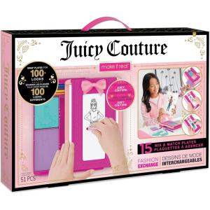 Make It Real Juicy Couture Fashion Exchange Design Kit for Girls – Portable Sketch Set with Rubbing Plates, Pencils, Portfolio, Creative Art Toy Ages 8+