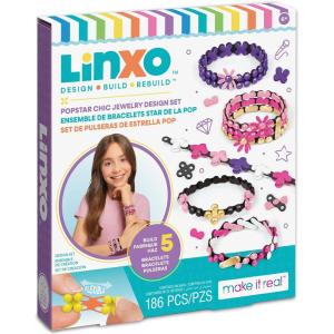 Make It Real: LinXo Popstar Chic Design Jewelry Set – 186pcs, DIY 5 Flexible Bracelets, Design-Build-Rebuild, Craft Activity Kit, Girls & Kids Ages 6+