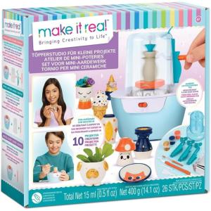 Make It Real: Mini Pottery Studio Deluxe Set – DIY All-in-1 Sculpting Craft Kit, All Skill Levels, Miniature Clay Projects, Kids Girls & Tweens Age 8+(Standard)