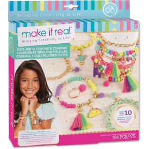 Make It Real: Neo-Brite Chains & Charms Kit – Create 10 Unique Cord & Tassel Charm Bracelets, 195 Pieces, Includes Play Tray,DIY Playful Charm & Jewelry Kit, Tweens & Girls, Arts & Crafts, Ages 8+(Chains & Charms)