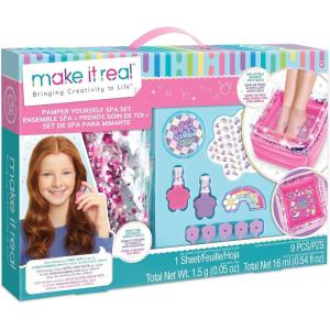 Make It Real: Pamper Yourself Spa Set – 9 pcs, Inflatable Sparkly Foot Bath & Accessories, Nail Polish & Art, Tweens, Girls & Kids Ages 8+