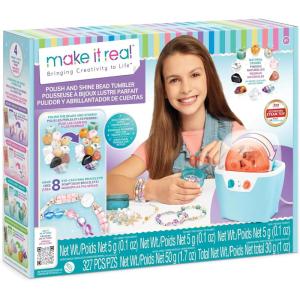Make It Real: Purr-FECT Wash ‘N Bead Bracelets – 141pc, DIY Jewelry Craft Kit, Design-Make 5 Charm Bracelets, Spin to Style, Bead Cleaning, Kids 8+(Polish & Shine Bead Tumbler)