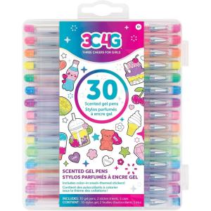 Three Cheers for Girls by Make It Real – 30 Piece Gel Pen Set – Colored Gel Pens with Metallic, Pastel, Neon, Rainbow & Glitter – Cute Pens for Drawing, Coloring or Journaling – Includes 100+ Stickers(Scented)