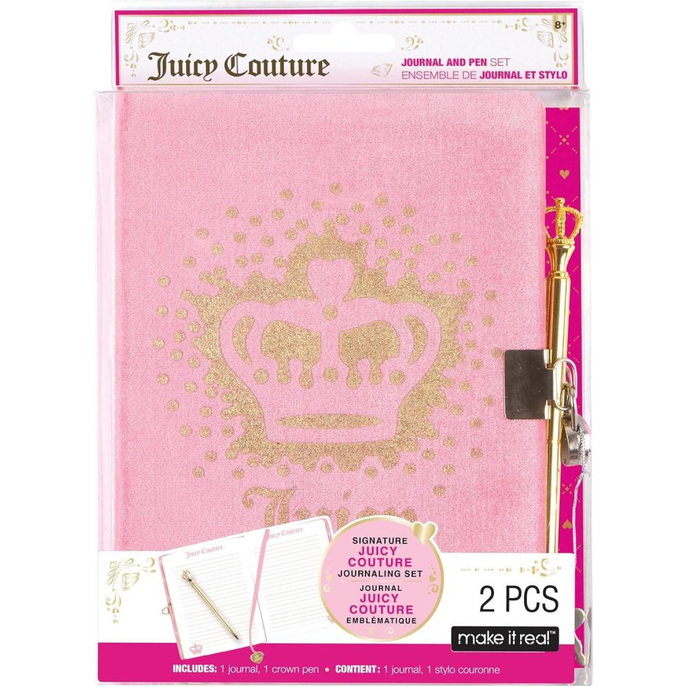 image:imageJuicy Couture Velvet Locking Journal amp Pen Set  Pink amp Gold Make It Real Teens Tweens amp Girls Fashionable 200 Page Lined Journal Take Notes In Class Sketch amp Doodle Diary For Kids Ages 8