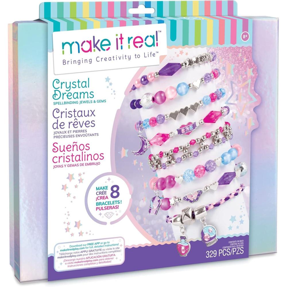 image:imageMake It Real  Crystal Dreams Spellbinding Jewelry amp Gems  DIY Charm Bracelet Making Kit  Friendship Bracelet Kit with Beads Charms amp Cord  Arts amp Crafts Bead Kit for Girls  Makes 8 Bracelets