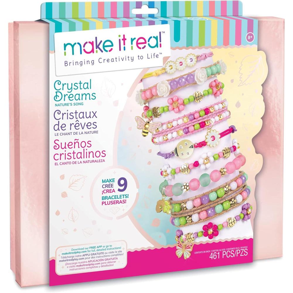 image:imageMake It Real Crystal Dreams Nature Song  Create 9 Unique Charm Bracelets 461 Pieces Green Pink amp Purple AllinOne DIY Charm amp Bead Jewelry Kit Tweens amp Girls Arts amp Crafts Kids Ages 8461 Pieces