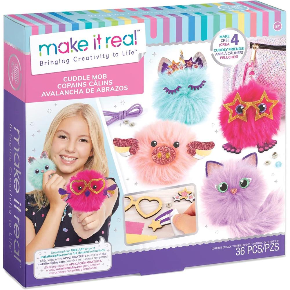 image:imageMake It Real DIY Cuddle Mob Kit  Create 4 Adorable Pom Pom Characters with 36 Pieces  AllinOne Arts amp Crafts Set for Tweens amp Girls  Fun SkillBuilding Craft for Kids Ages 8 Creative Gift