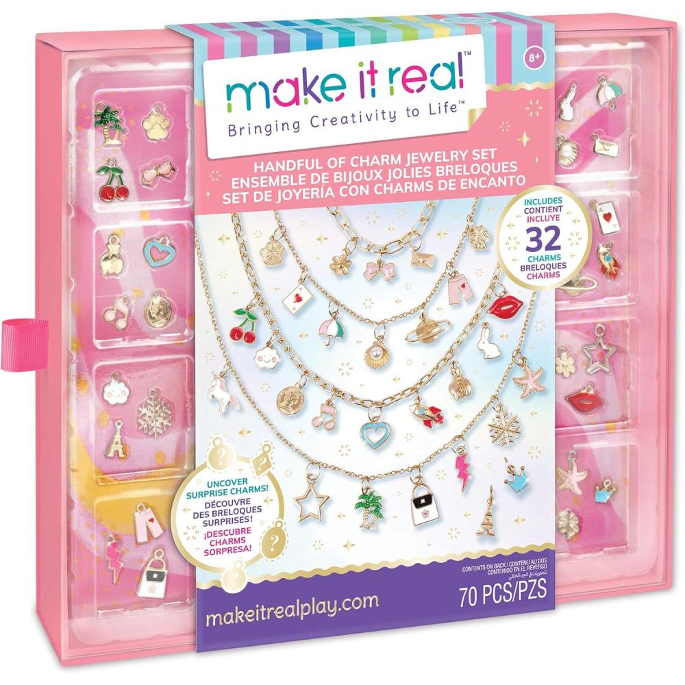 image:imageMake It Real Handful of Charm  70 pc DIY Jewelry Set 4 Chain Lengths Design amp Create Charm Necklace amp Bracelet Craft Kit Girls amp Kids Age 8