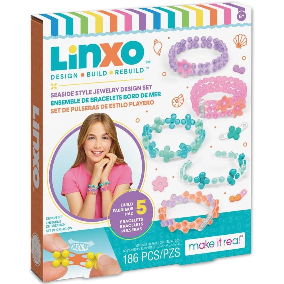 image:imageMake It Real LinXo Seaside Jewelry Design Set  186pcs DIY 5 Flexible Bracelets DesignBuildRebuild Craft Activity Kit Girls amp Kids Ages 6