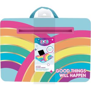3C4G Pink & Gold Deluxe Fur Lap Desk, Take Tech on The Go, Includes a Media Slot That Perfectly Holds Tablets & Phones, for Ages 6 and up by Make It Real(Rainbow Bright)