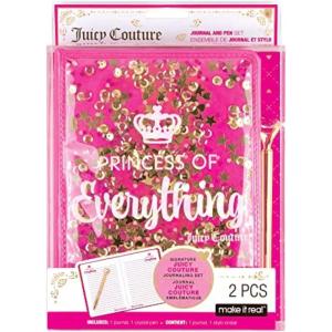 Juicy Couture: Princess Of Everything Glitter Journal & Pen Set – Pink & Gold, Make It Real, Teens Tweens & Girls, Fashionable 200 Page Lined Journal, Take Notes In Class, Sketch & Doodle, Ages 8+