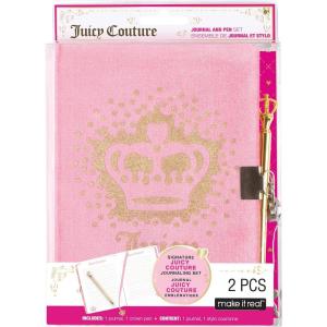 Juicy Couture: Velvet Locking Journal & Pen Set – Pink & Gold, Make It Real, Teens Tweens & Girls, Fashionable 200 Page Lined Journal, Take Notes In Class, Sketch & Doodle, Diary For Kids Ages 8+