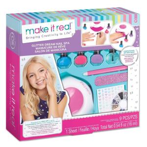 Make It Real – Glitter Nail Spa – Nail Art Kit for Kids with Nail Polish, Nail Dryer, Stickers – DIY Manicure & Pedicure Set