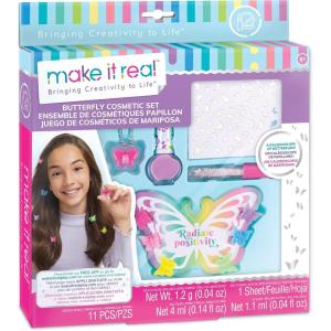 Make It Real: Butterfly Dreams Cosmetic Set – 11 Pieces, Tweens & Girls, Includes 6 Butterfly Hair Clips, Polish, Nail Stickers, 2 Lip Gloss & Instructions, Butterflies, Makeup & Beauty, Kids Ages 8+