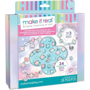 Make It Real: Clover The Top – 28 pc DIY Jewelry Set, Design & Create 3 Bracelets, Soft Pastel Beads & Charms, Jewelry Craft Kit, Girls & Kids 8+