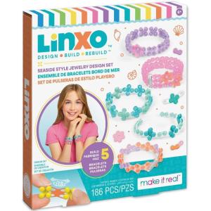 Make It Real: LinXo Seaside Jewelry Design Set – 186pcs, DIY 5 Flexible Bracelets, Design-Build-Rebuild, Craft Activity Kit, Girls & Kids Ages 6+