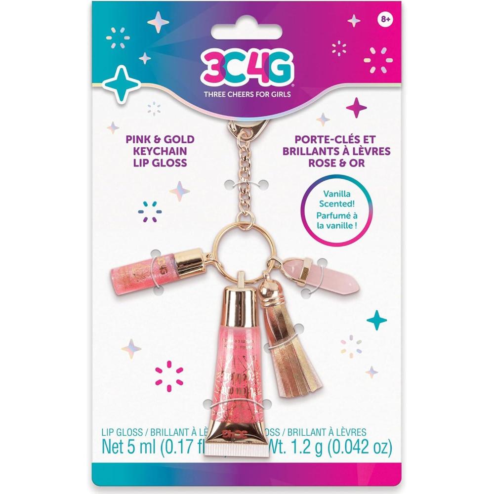 image:image3C4G THREE CHEERS FOR GIRLS Make It Real Pink and Gold Key Chain Lip Gloss