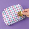 Make It Real: Fashion Pouch with Patches – 9pcs, Checkered Pink, Blue, Purple, DIY Customize Your Pouch, Fully Lined Fashion Bag, Tweens & Girls, Ages 8+