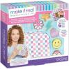 Make It Real: Fashion Pouch with Patches – 9pcs, Checkered Pink, Blue, Purple, DIY Customize Your Pouch, Fully Lined Fashion Bag, Tweens & Girls, Ages 8+