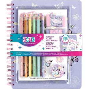 3C4G Butterfly All-in-1 Sketchbook Set – Girls Diary, Journal, Sketch Book for Kids with Pencils, Stickers & More – Drawing Kit for Kids – Unlined Diary for Girls – Kids Sketch Pad by Make It Real