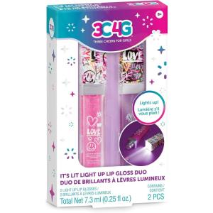 3C4G It’s Lit! Light Up Lip Gloss Duo – Glitter Lip Gloss for Kids with Up Lid & Wand – 2 Pack Kids Lip Gloss Set – Strawberry Flavored Lip Gloss for Girls 8-10-12-14 by Make It Real