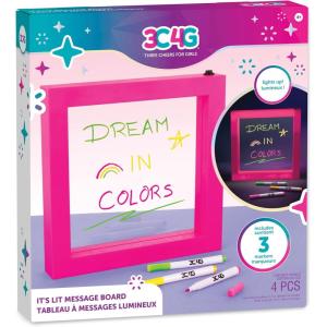 3C4G It’s Lit! Light Up Message Board – LED Message Board with Dry Erase Markers – 9” x 9” Pink Light Up Message Sign for Girls, Tweens & Teens – 1 Light Up Board & 3 Neon Markers by Make It Real