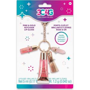 3C4G THREE CHEERS FOR GIRLS Make It Real Pink and Gold Key Chain Lip Gloss