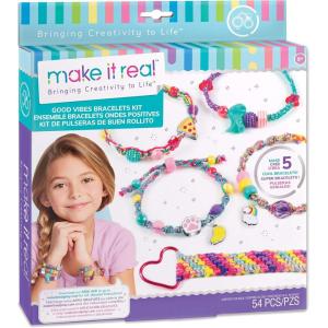 Make It Real – Good Vibes Bracelets Kit – DIY Charm Bracelet Making Kit with Case – Friendship Bracelet Kit with Beads, Charms & Thread – Arts & Crafts Bead Kit for Girls – Makes 5 Bracelets