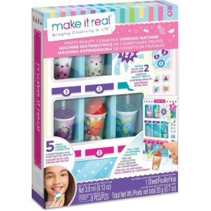 Make It Real: Fruity Beauty Cosmetics Vending Machine – Dispense 5 Fruit Scented Lip Glosses, Surprise Nail Polish & Nail Stickers, Girls Kids Ages 8+